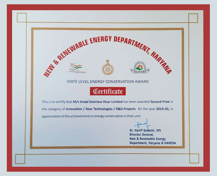 Jindal Stainless (Hisar) Limited wins HAREDA’s Energy Conservation Award