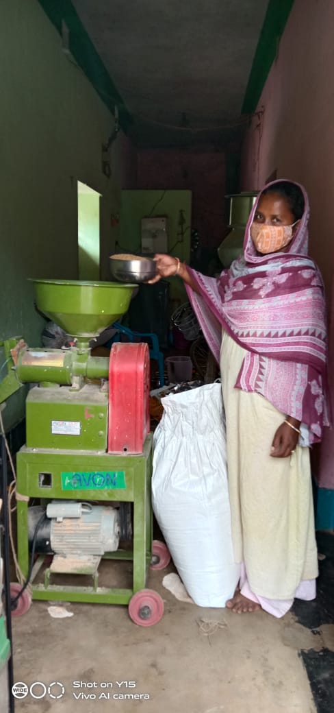 Villagers augment their income and self-reliance with the support of Jindal Stainless Foundation, in this case with a rice dehusking machine